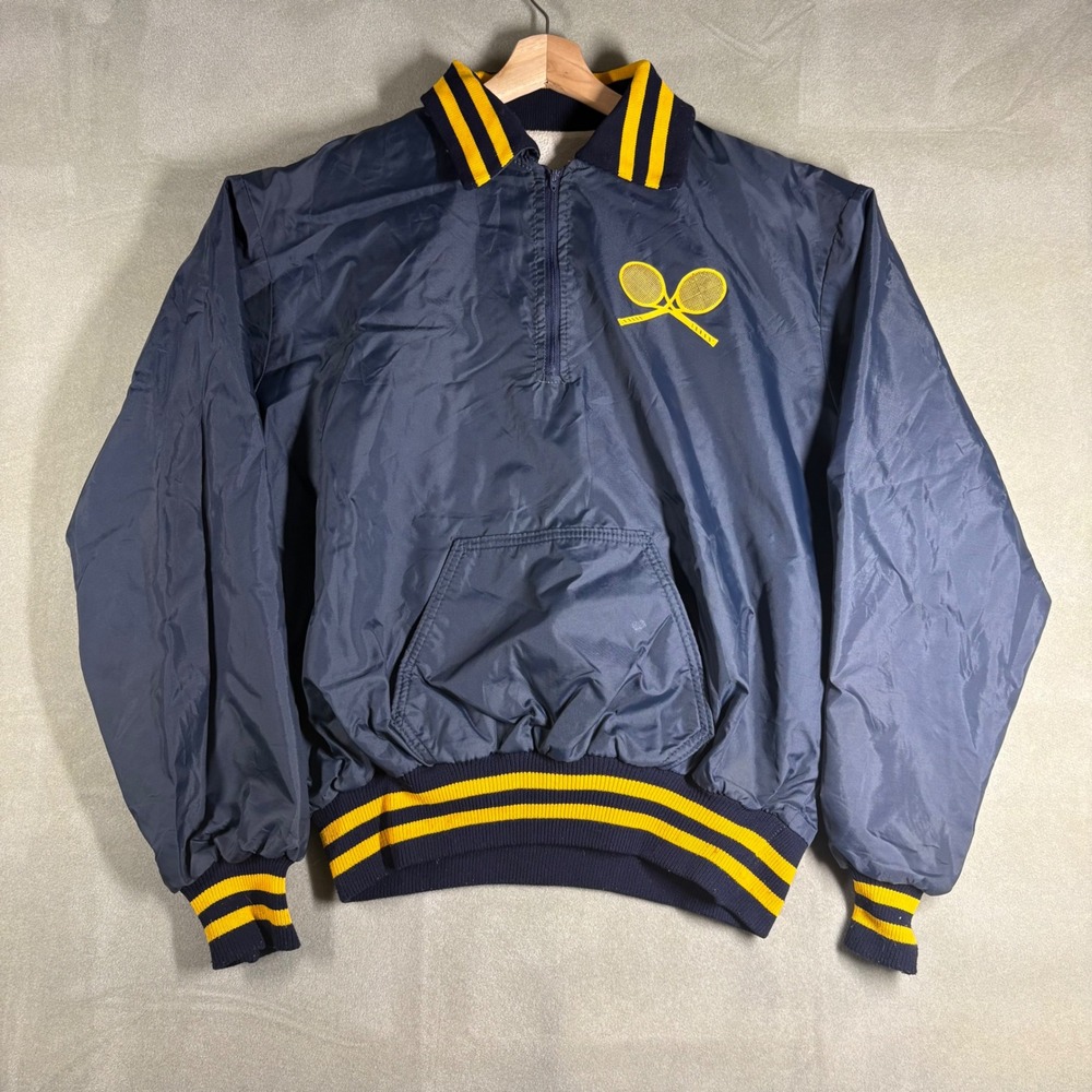 Vintage 80s DeLONG Simmons College Tennis Windbreaker Jacket Navy Blue Mens L